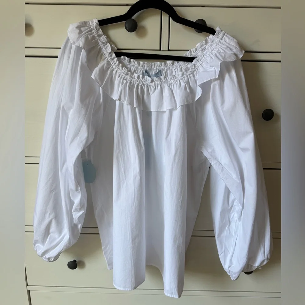 Hill House The Lena Top Parachute Sleeve Ruffle Off The Shoulder NWT - Picture 4 of 8